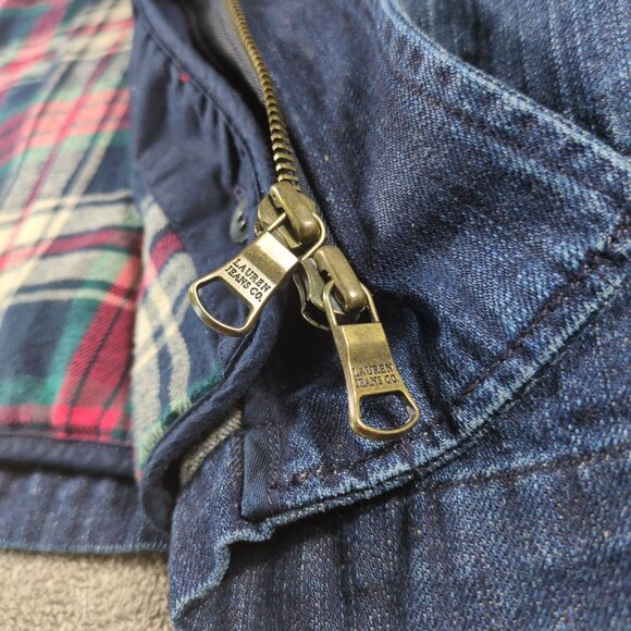 Vintage Ralph Lauren Jeans Co Women’s S Denim Toggle Coat Faux Fur Hood Plaid - Picture 8 of 16